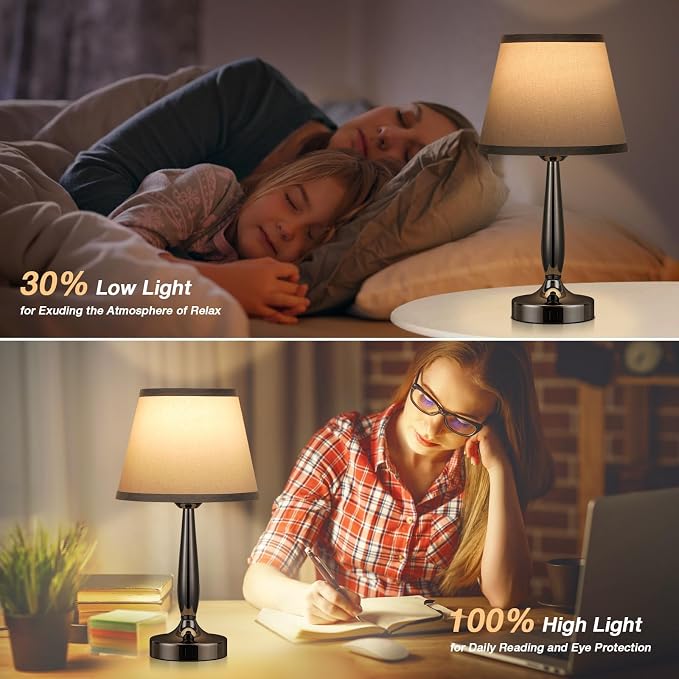 Kakanuo Touch Table Lamp for Bedroom Set, Small Bedside Lamps Set of 2 with USB C Charging Port, 3 Way Dimmable Touch Control Nightstand Lamps, LED Bulb Included - Image 6