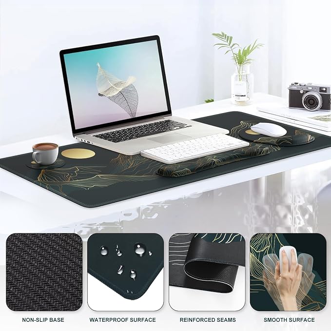 iCasso Large Mouse Pad, 4in1 XXL Mousepad + Keyboard Wrist Rest+Mouse Wrist Rest+Coaster Set with Ergonomic Design for Computer(Cyan-Mountain) - Image 5
