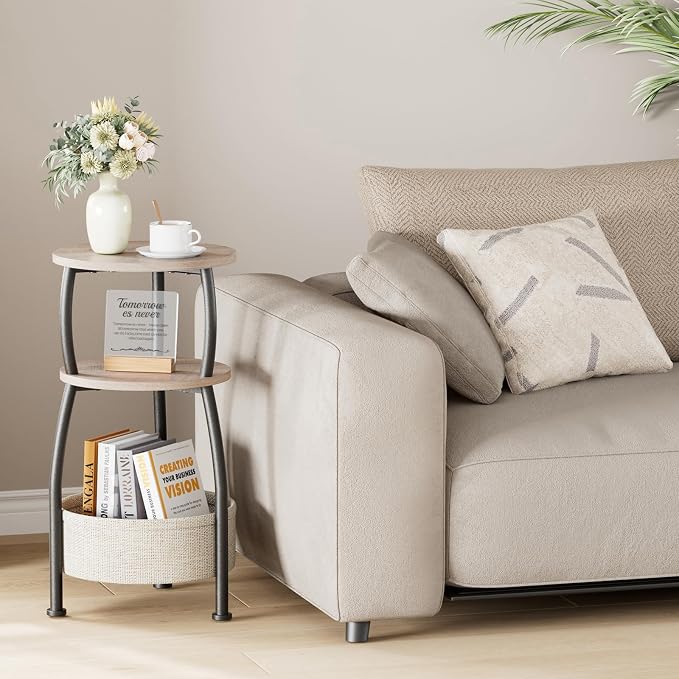 Round Side Table for Living Room with Storage Basket, 11.81in - Image 4