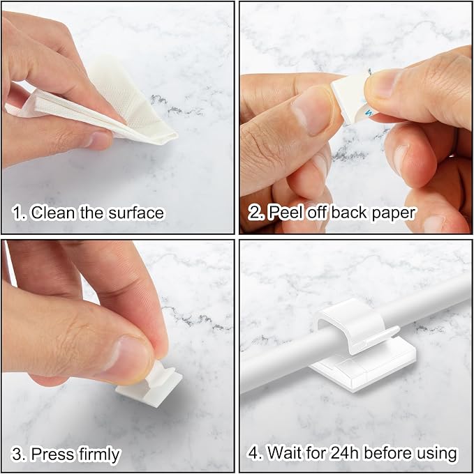 100Pcs Cable Clips, Adhesive Cable Organizer Cord Holder Wire Clip Wire Management Self Adhesive Hooks Wire Holder for Office, Home(White, 100PCS) - Image 6