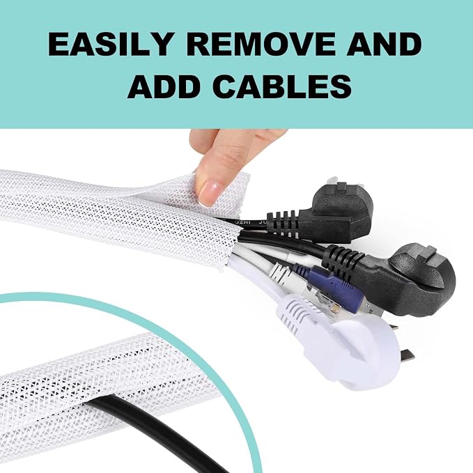 AGPTEK Cable Sleeve, 20ft - 1 inch Cable Management Cord Hider, White - Image 3