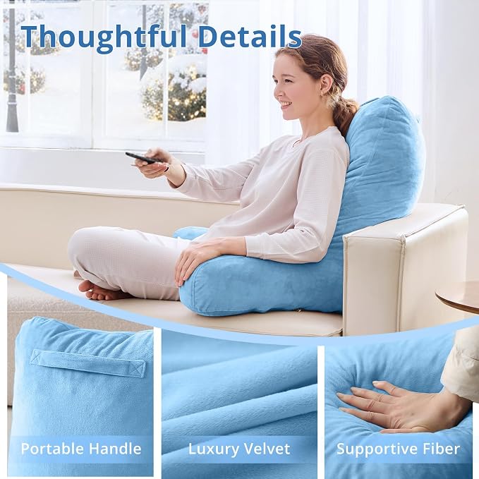 Sasttie Reading Pillow for Bed, Back Pillow for Sitting Up, Blue - Image 4