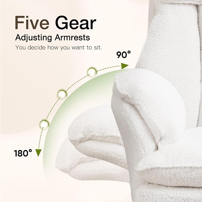 JOMEED Cloud Cross Legged Office Chair with Footrest,Flip Armrest,White | Ergonomic Teddy Big and Tall Executive Chair with Wheels,155° Reclining Computer Wide Desk Chair for Home,Office - Image 4