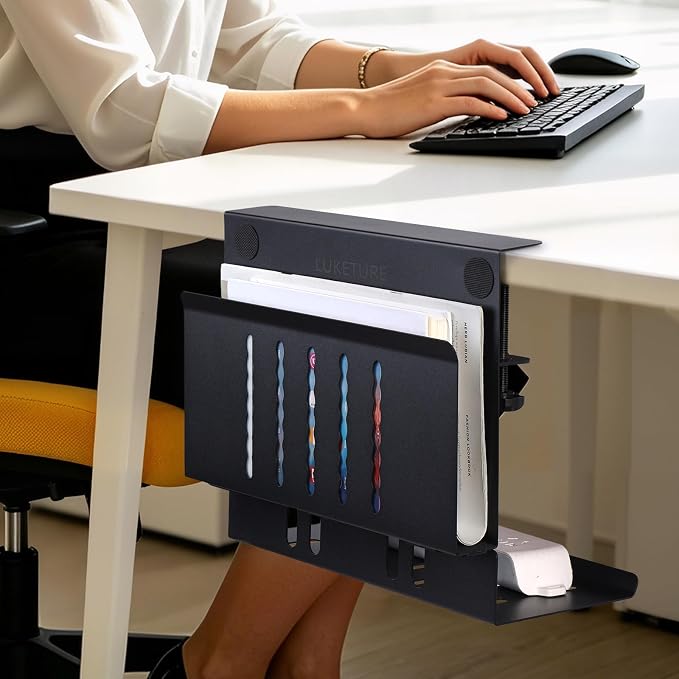LUKETURE Desk Side Storage, Under Desk Laptop Mount with Cable Tray - Image 8