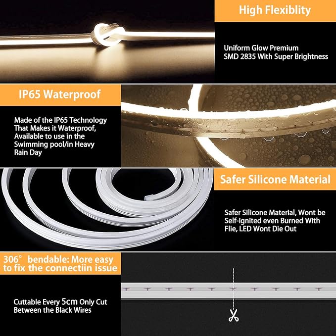 Lamomo LED Strip Lights Neutral White, 32.8Ft Dimmable LED Rope Lights, 4500K Waterproof Silicone LED Neon Lights for Bedroom Indoor Home Decor (Power Adapter Included) - Image 4