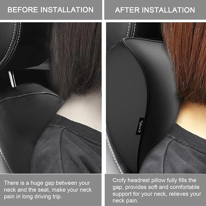 Crofy 2-Pack Car Neck Pillow, Headrest Pillow with Adjustable Strap, Black | Soft Memory Foam; Ergonomic Design Fits Most Car & Office Chairs; Breathable Removable Pillow Cover Is Machine Washable - Image 5