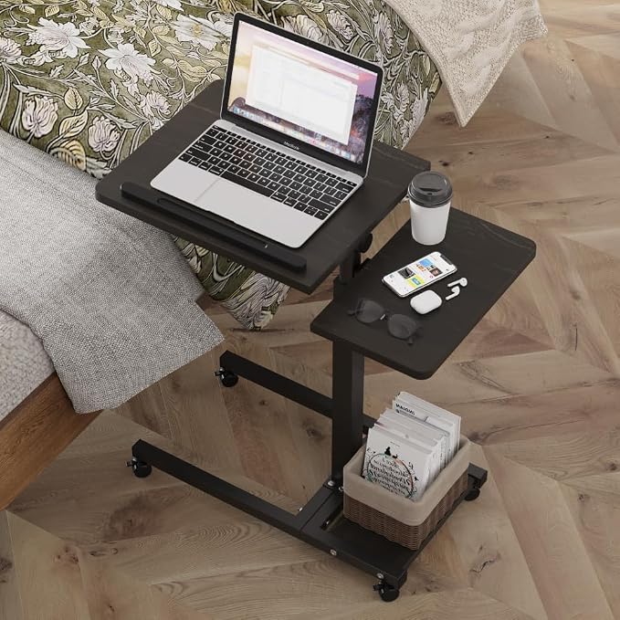 LINGMI Mobile Height Adjustable Laptop Desk with Mouse Pad, Portable Laptop Desk Rolling Tiltable Table with Small Side Table for Couch,Rolling Computer Stand - Image 4