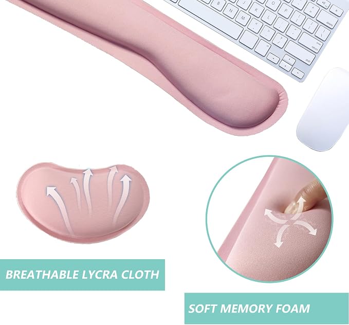 Keyboard Wrist Rest Mouse Wrist Support Set, Memory Foam Wrist Rest Pad for Computer Laptop Keyboard Mouse, Ergonomic Wrist Cushion Support for Typing Pain Relief, Gaming Home Office, Pink - Image 3