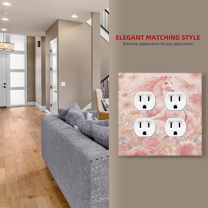 Decorative Switch Plate Covers Fantastical Pink Horse and Flowers 2-Gang Duplex Light Switch Covers Gfci Wall Plate Electrical Receptacle Switchplate Plug Faceplate for Bedroom Decor - Image 7