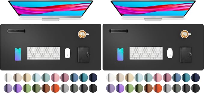 Aothia Leather Office Desk Pad Protector, Non-Slip PU Leather Desk Blotter, Waterproof Laptop Writing Mouse Pad for Office and Home, Black, 31.5" x 15.7" (Pack of 2) by AothiaSimpleNaturalUnique