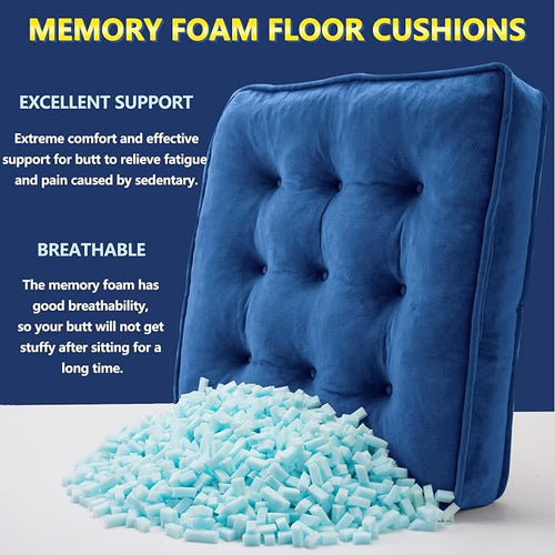 1 MIDDLE ONE Floor Pillow Set of 2, Memory Foam Meditation Cushion, Floor Cushions for Adults Sitting, Large Square Seat Cushions for Yoga, Couch, Sofa, Kids, Living Room, 20x20 Inch (Navy Blue) - Image 2