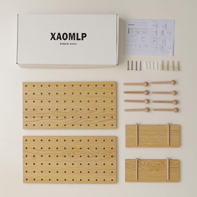 Wooden Pegboard Modular Display Organization Storage Wall Hooks Shelf(Color:Oak) - Image 8
