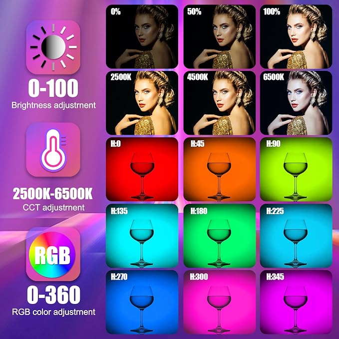 RGB LED Light Wand 360°RGB Handheld Video Light Stick for Studio Photography, Battery Powered Tube Lights, 12 Lighting Effects, 2500-6500K Dimmable Camera Light with LCD - Image 3