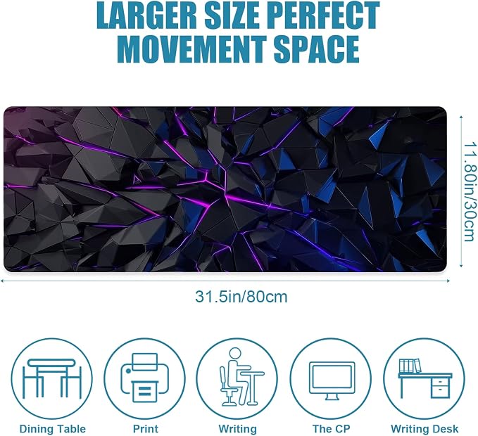 Gaming Mouse Pad, XL Extended Big Computer Mousepad, Large Mouse Pad for Desk with Non-Slip Rubber Base, Desk Mat, Keyboard Mat for PC, Office&Home, 31.5x11.8in, Geometric Neon - Image 2
