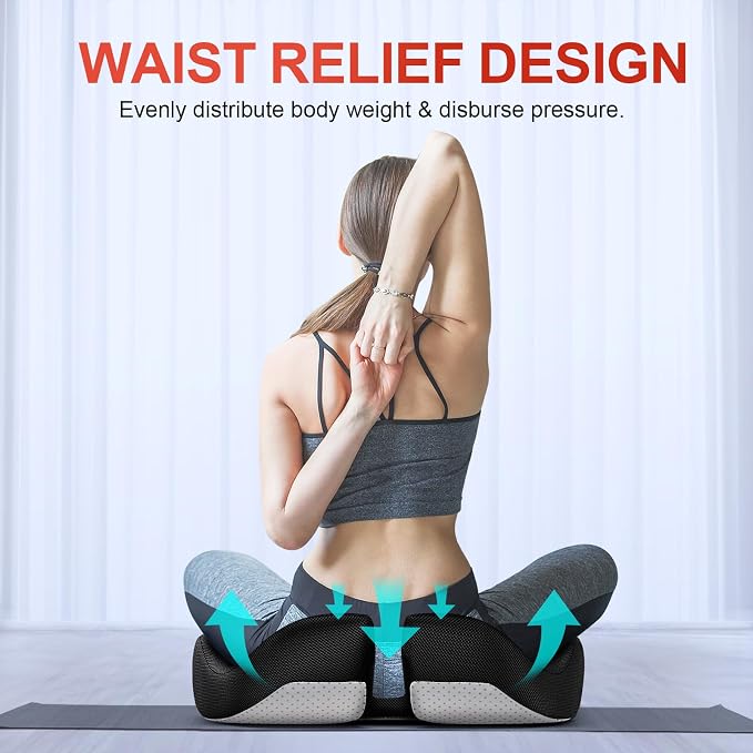 Benazcap Memory Foam Seat Cushion Relieves Sciatica & Tailbone Pain | Ergonomic design, washable cover & anti-slip base, long-sitting pad for office, gaming and car seats Black - Image 5