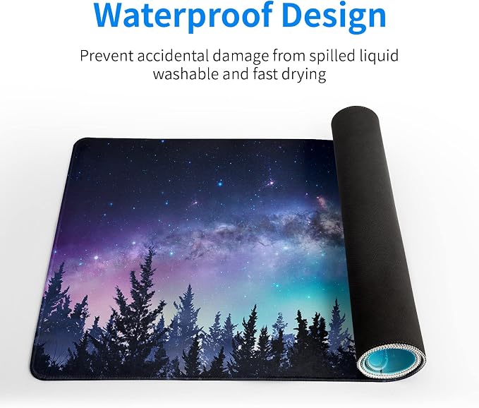 Extended Gaming Mouse Pad, XL Large Keyboard Mouse Mat Desk Pad, Stitched Edges Mousepad, 3mm Thick Long Non-Slip Rubber Base Mice Pad, 31.5 X 11.8 Inch, Forest Moon Galaxy - Image 4
