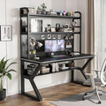 Gaming Desk, Bookshelf Desk, Home Office Computer Desk with Hutch, Gaming Desk with Pegboard, Home Desk with Built-in Bookshelf Combination, for Workspace and Study by Unknown