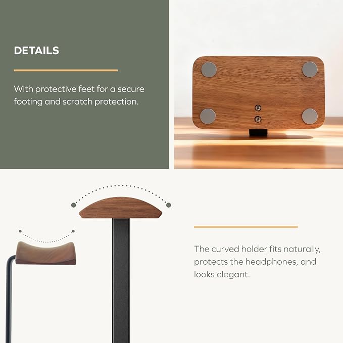 muso wood Walnut Headphone Stand, Wood Headset Stand with Storage Base | Desk Holder for Gaming & Office, Compatible with AirPods Max, Bose, Razer Headsets - Image 5