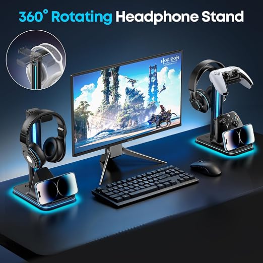 Kytok 4-in-1 Headset and Controller Stand for Desk, 360° Rotating Headphone Stand with Phone Holder, 10 RGB Modes for Accesorios de Mesa Gamer, P5/SW/Xbx Levitating Gaming Headset and Controller Stand - Image 4