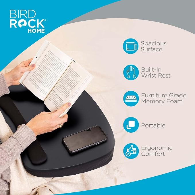 BIRDROCK HOME Oversized Lap Desk with Memory Foam Cushion, Wrist Rest, Portable Tray for Bed, Couch, Sofa, Recliner, Writing, Study, Compact Lapdesk, Ideal for WFH, Matte Black, Fits Laptops Up to 17" - Image 3