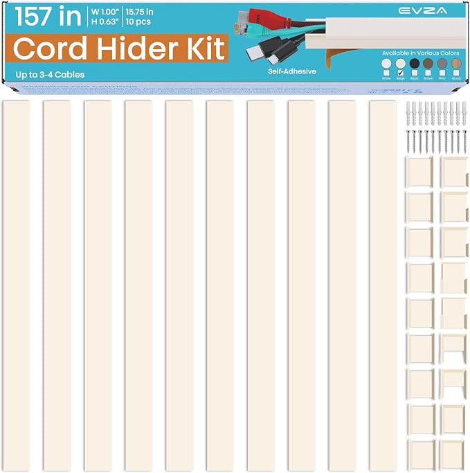 Beige Cord Cover Wire Hiders - 157in Cord Hider Wall Mounted TV, Cable Cover Wall Wire Hider for Cords, Hide Wires Along Wall, Cord Concealer Cable Channel, Cable Raceway, Wire Molding for Wall - Image 2
