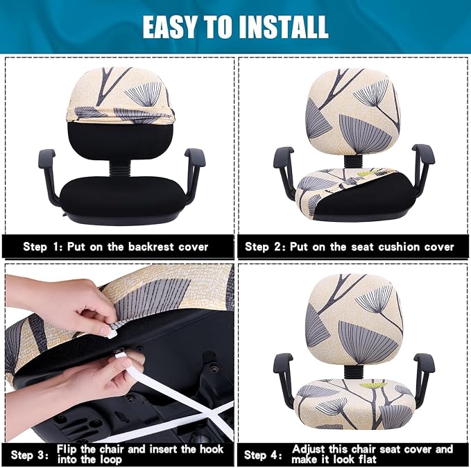 Smiry Stretch Printed Office Computer Desk Chair Covers for Seat & Backrest | Stretch Fit, Soft Fabric Universal Washable Removable, Anti-Dust Rotating Chair Slipcovers Protector - Image 7