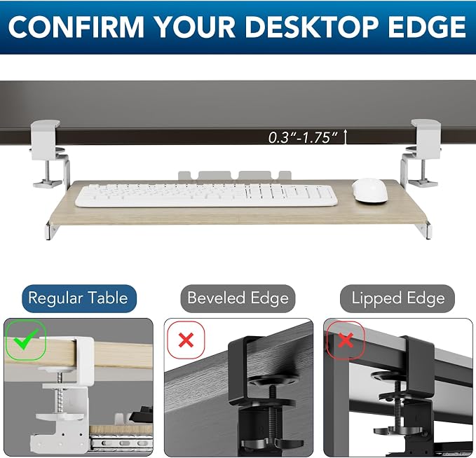 AX WABER Keyboard Tray Under Desk Pull Out with Extra Sturdy C Clamp Mount System, 27.3 (32.5 inch Including Clamps) x 11 Inch Slide-Out Platform Computer Drawer for Typing Grain - Image 7