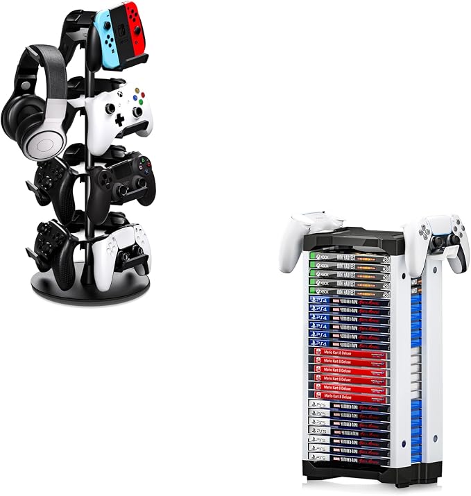 Nargos Universal Game Storage Stand and Universal Controller Holder, for All Game Cases, DVD Cases and Controllers by Nargos