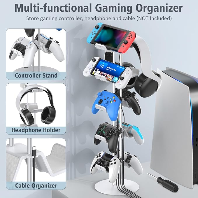 Kytok Gamer Gifts, Headset Stand 5 Tiers with Cable Organizer, Controller Stand Compatible with PS5/Xbox/Nintendo Switch/PS Portal/PS4, Headset Holder & Controller Holder for 10 Packs Controller - Image 2