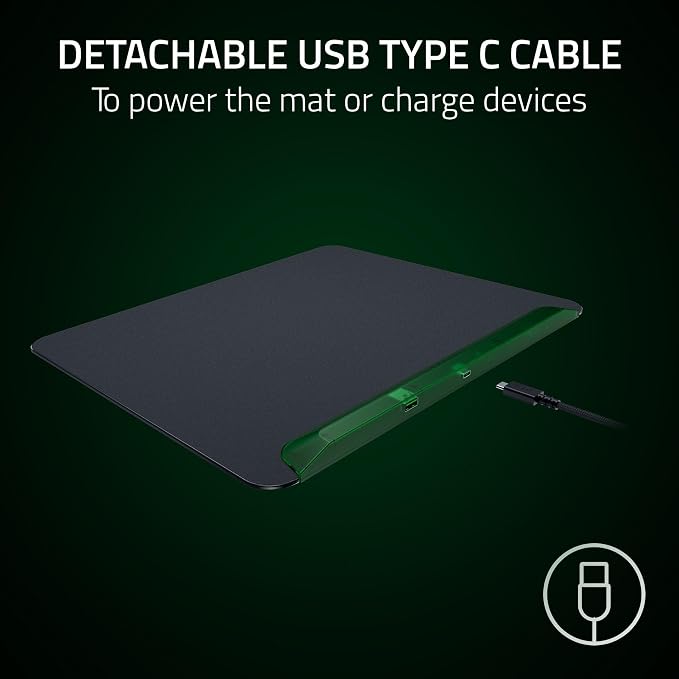 Razer Firefly V2 Pro Fully Illuminated RGB Gaming Mouse Mat: Backlit Design - 15 Zone Chroma Lighting - USB 2.0 Port - Detachable USB Type C Cable - Micro Textured Surface - Anti Slip Base - Image 5