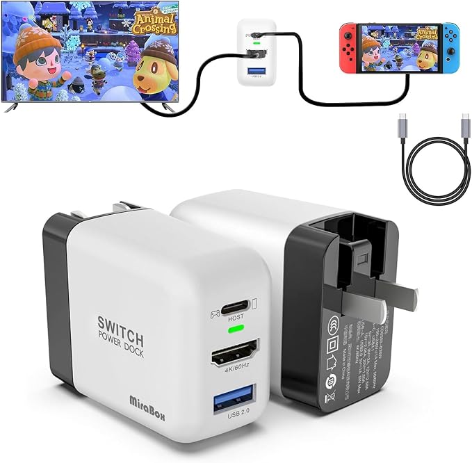 Switch Dock Charger for Nintendo Switch, Mirabox 36W Portable TV Docking Station with 4K@60Hz HDMI/USB2.0/PD USB-C Fast Charging Ports, Full-Featured USB-C Cable Included by Mirabox