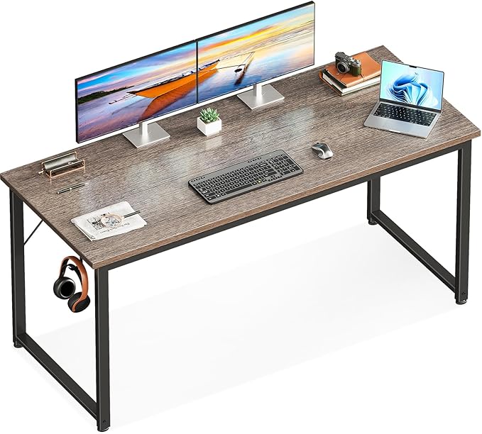 Casaottima 54 Inch Computer Desk for Home Office, Study Writing Table for Small Spaces, Simple Modern Desk with Headphone Hooks, Grey Oak by Casaottima