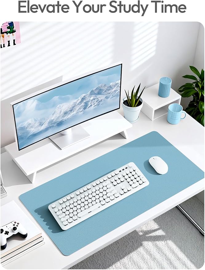 YSAGi Leather Desk Protector, Office Mat, Large Mouse Mat, Non-Slip PU Leather Blotter, Laptop Desk Pad, Waterproof Writing Pad for Office and Home (Sea Blue, 23.6" x 13.8") - Image 6