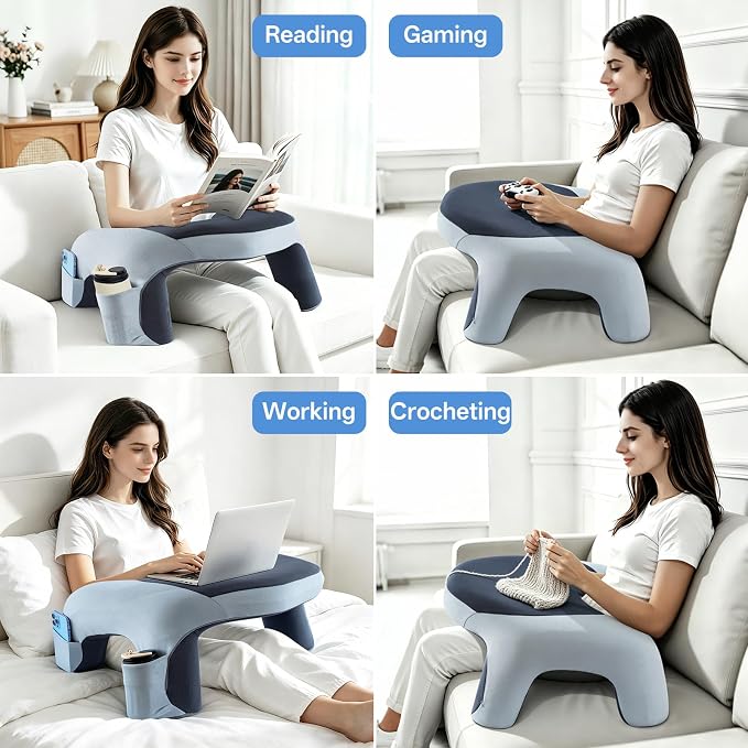 Ergonomic Curved Lap Desk Pillow for Gaming & Reading, Soft Memory Foam Lap Laptop Desk with Cup Holder & Phone Pocket, Breathable Non-Slip Lap Pillow for Bed Couch, Ideal Gamer Gift (Accents) - Image 6