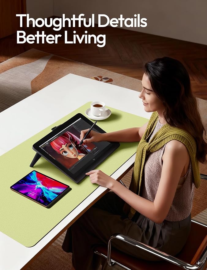 YSAGi Leather Desk Protector, Office Mat, Large Mouse Mat, Non-Slip PU Leather Blotter, Laptop Pad, Waterproof Writing Pad for Office and Home (Peak Green, 47" x 17") - Image 3