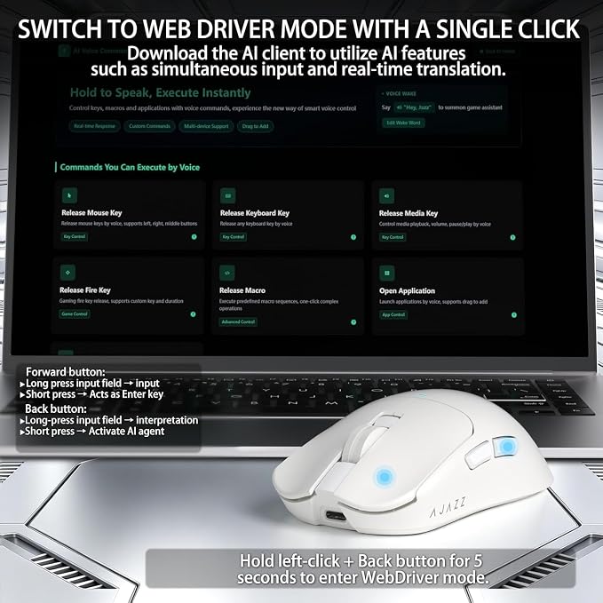 AJAZZ AJ200P Master PAW3955 8K Polling Wireless AI Smart Gaming Mouse - Image 9