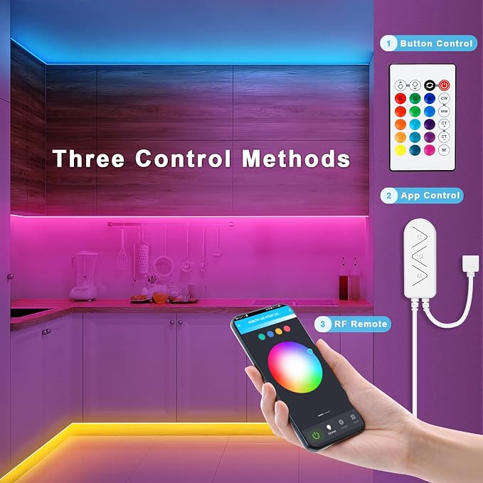 Tatazone RGBWW Bluetooth LED Strip Lights, 65.6ft Tunable White 3000K to 6500K+RGB Led Light Strips, Music Sync Color Changing Indoor LED Rope Lights for Cabinet, Bedroom,2 Roll of 32.8ft - Image 4