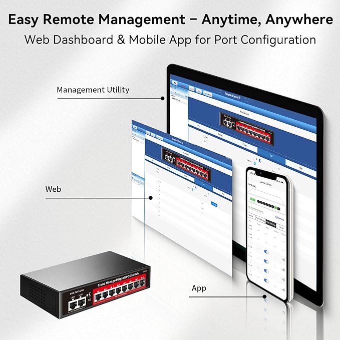 8 Port Gigabit PoE Switch with 2 Gigabit Uplink, 120W Built-in Power, 802.3af/at Compliant, Managed PoE+ Switch Support VLAN, QoS, Fanless Metal, Plug and Play(Desktop/Wall Mount) - Image 3