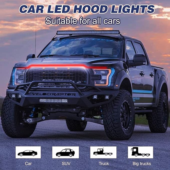 Car Hood Light, 70 Inch Auto LED Daytime Running Lights Strip (Red) - Image 3