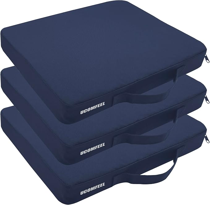Stadium Seat Cushions, Portable Bleacher Cushions with Handle, Waterproof Oxford Fabric, Zipper Design (Blue, 3-Pack) by UCOMFEEL