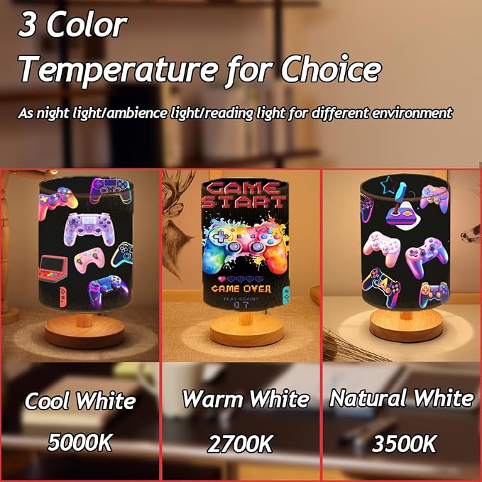 Video Game Table Lamp for Boys Room, Gifts for Boys - 3 Colors Dimmable Bedside Lamps for Bedroom Nightstand Night Light Gaming Room Decor for Gamer Boys Girls, Desk Reading Lamp for Office Home Decor - Image 3