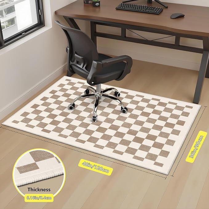 Office Chair Mat for Carpet Hardwood Tile Floor,36"x48" Computer Chair Mat for Rolling Chairs Carpet, Under Desk Non Slip Gaming Rug, Low-Pile Rubber Backing Large Protector Mat,Boho Brown Checkered - Image 3