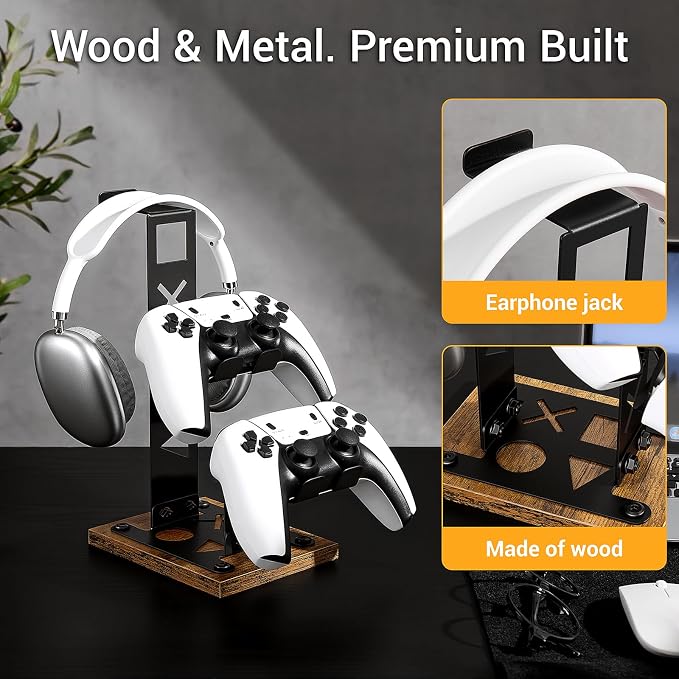 Gaming Headset Stand Game Headphone Organizer Controller Holder for Gamepad | Gaming Headphones Stand Gamepad Organizer Game Earphone Hanger Controller Hook for Desktop,Gaming Desk Accessories Black - Image 2