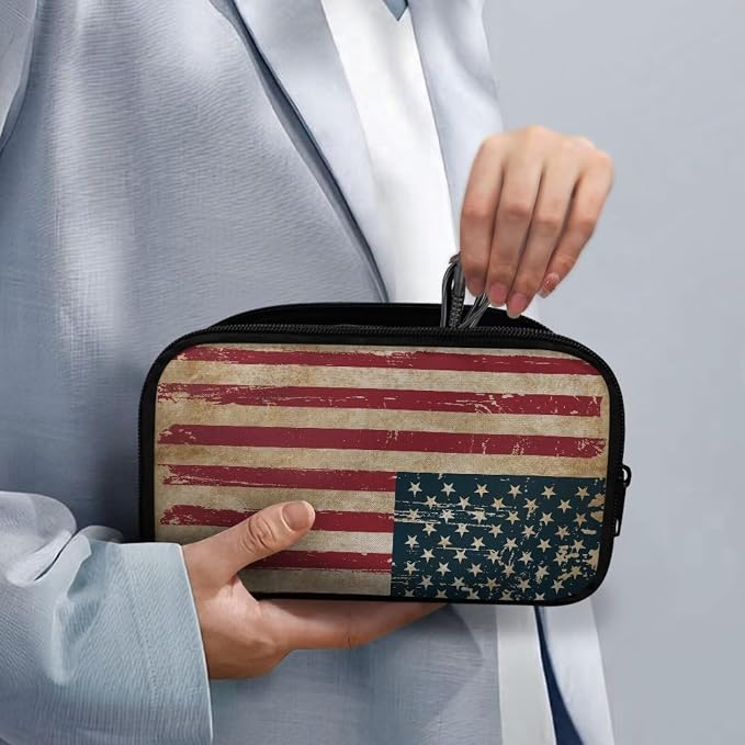 Vintage USA Flag Print Large Electronics Organizer - Travel Case, Cord Organizer, Accessories for Women - Image 4