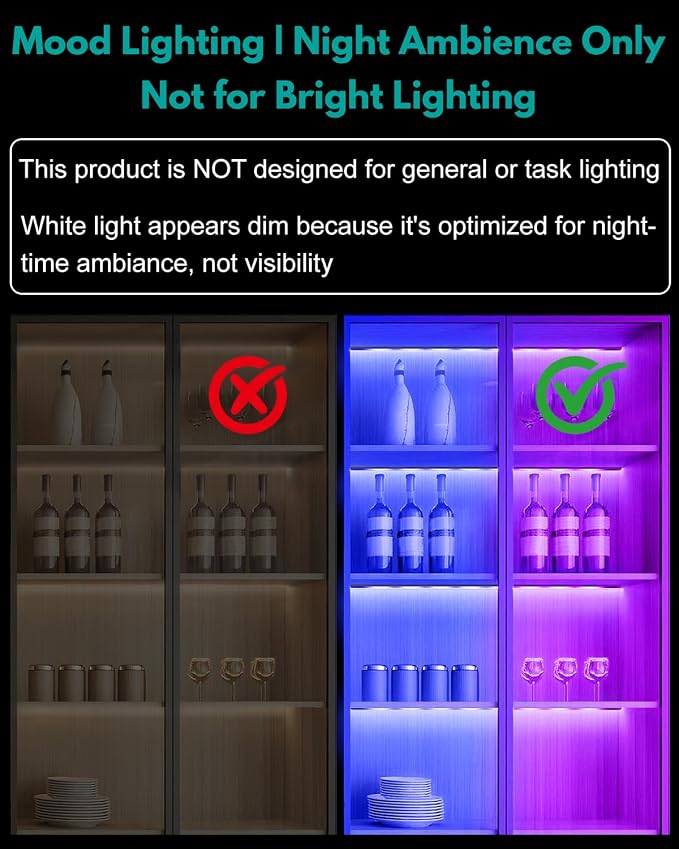 JUSJUBR RGB Shelf Lights, 4 PCS 12 Inch LED Light Bars for Night Ambient Lighting, Multiple Colors and Lighting Modes, App & Remote Control, Mood Lighting for Shelves, Cabinets, Display Cases, Desks - Image 3