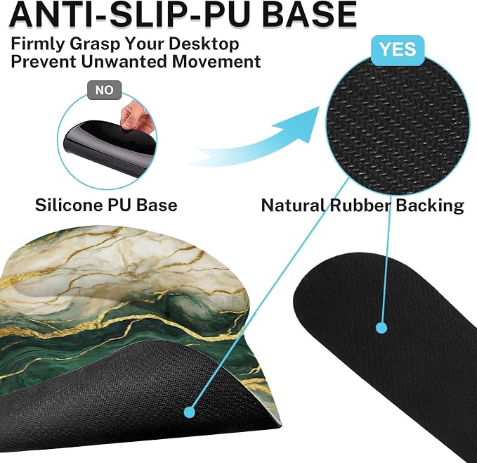 Britimes Ergonomic Mouse Pad Set with Wrist Rest, Gold Green Marble - Image 6