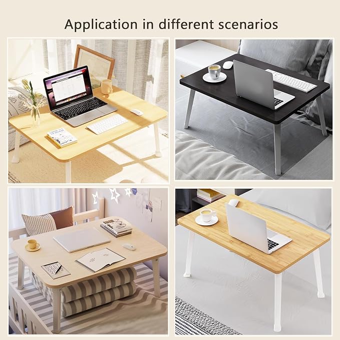 Foldable Laptop Desk for Bed, Bed Laptop Table, Foldable Portable Lap Bed Tray, 23.6 Inch Floor Table for Drawing, Reading and Writing, Oak - Image 6