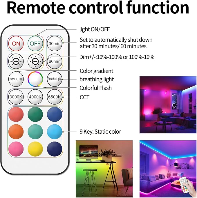 Rechargeable Puck Lights with Remote Control, 12 Color Changing Under Cabinet Lighting, Wireless RGB tv Led lights for bedroom & Closet, Dimmable Magnetic under counter lights for kitchen, Shelf,Party - Image 7