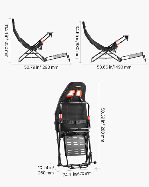 VEVOR Portable Racing Wheel Stand, Foldable & Adjustable Steering Sim Wheel Stand, 18.5 in Seat Inner Width, Compatible with Logitech G923/G920/G29, Thrustmaster T248P, Fanatec, Hori, Mad Catz, Black - Image 7