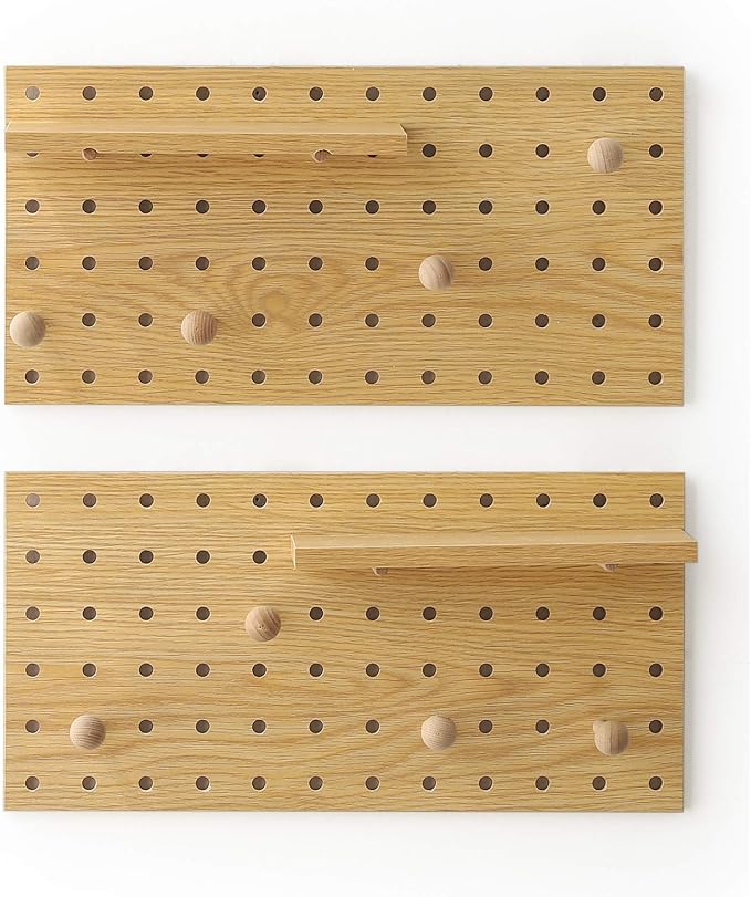 Wooden Pegboard Modular Display Organization Storage Wall Hooks Shelf(Color:Oak) - Image 2